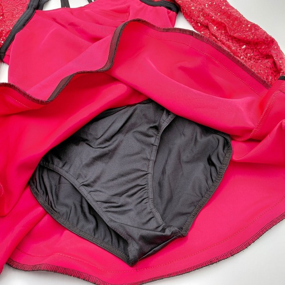 Weissman Dance Costume MA 13699 Red Black Leotard Recital Competition Sequin - Picture 3 of 9